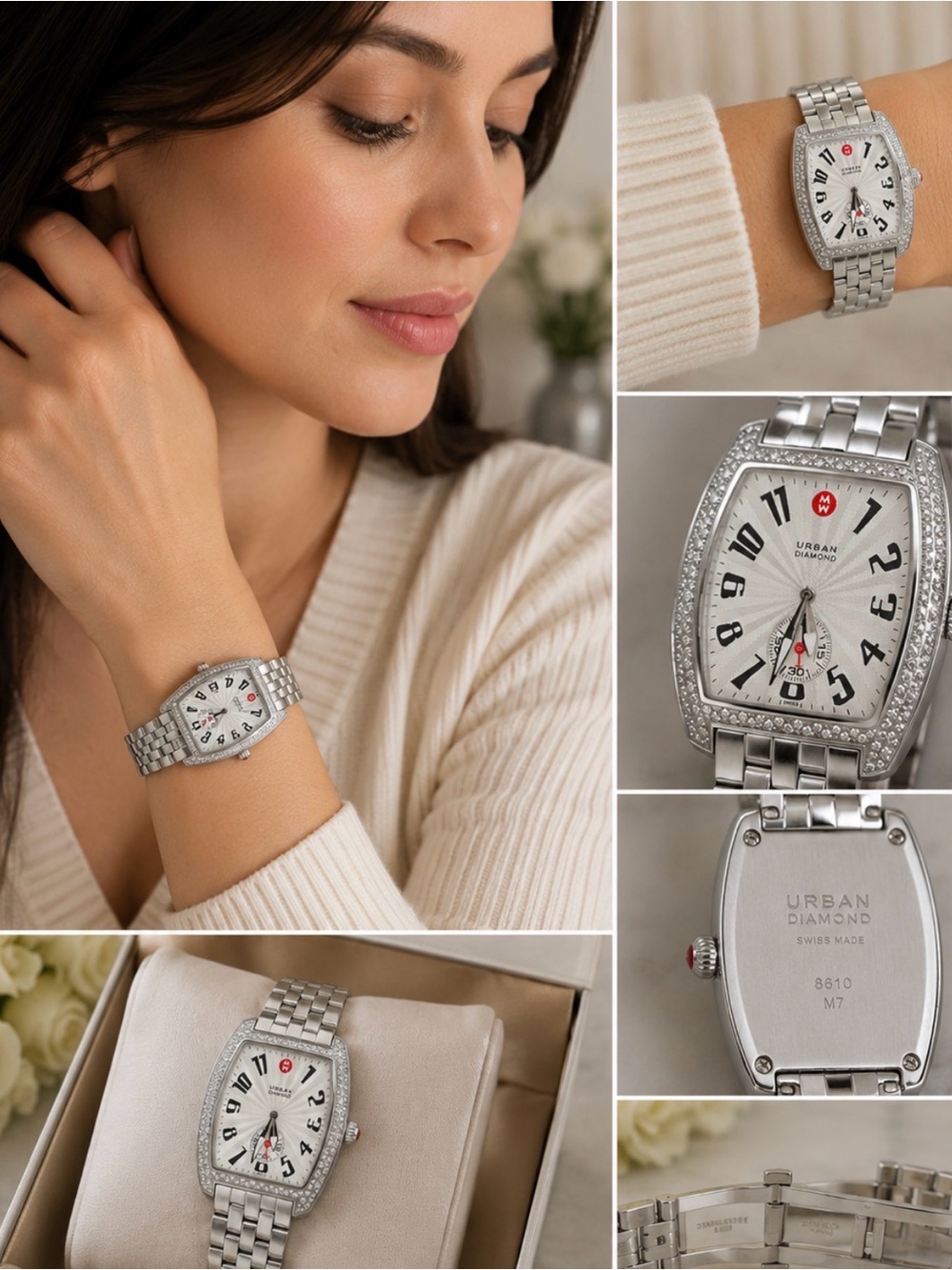 Michele Urban Diamond Swiss Watch – 1.27 CT TW Diamond Bezel – Stainless Steel